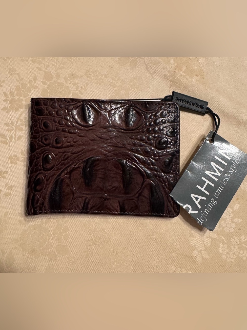 Brahmin Croc-Embossed Bifold Wallet Cocoa Melbourne Genuine Leather